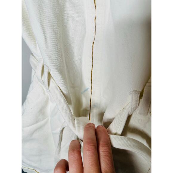 A.P.C. White Cotton Denim Collared Gold Zipper Front Tie Waist Romper Size 38 - Picture 9 of 12